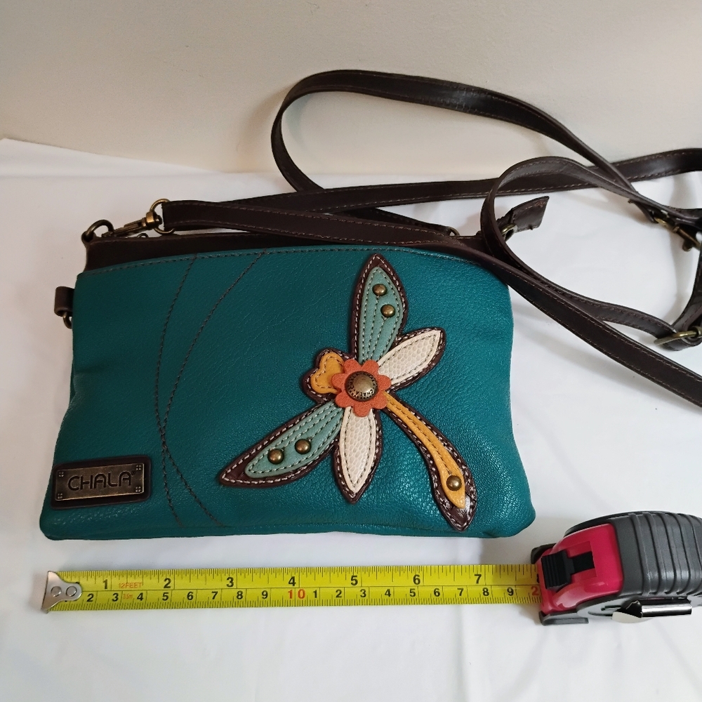Chala Teal Crossbody Bag with Dragonfly Design - Picture 4 of 6